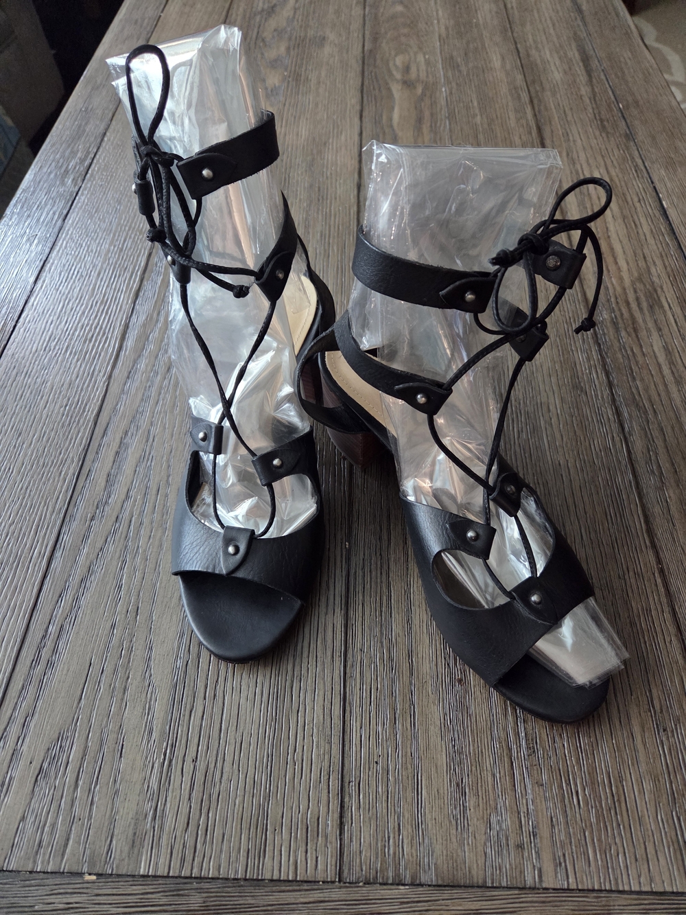 Schutz Monik Black Leather Gladiator Block Heel Sandals Size 8.5